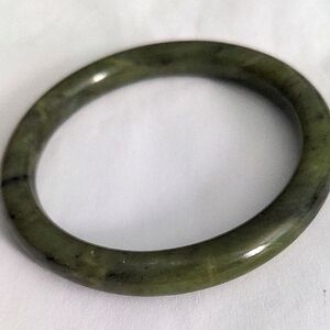 Genuine Dark Green Jade Bangle Bracelet, Vintage, Smooth, High Polish